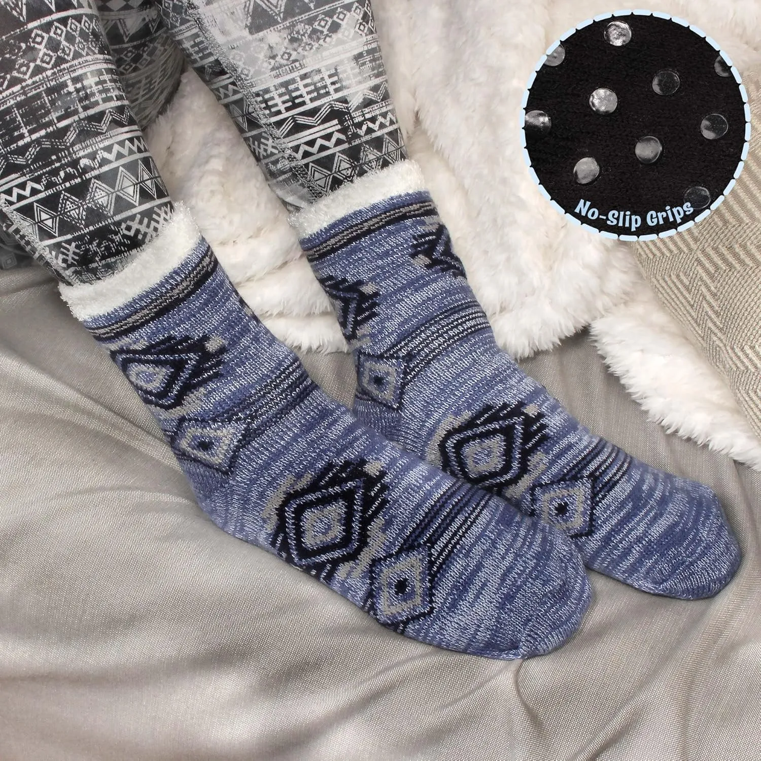 BambooMN Women's Thick Vintage Pattern Cabin Crew Socks
