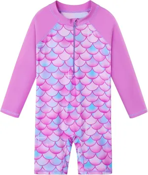 BAOHULU Girls One Piece Long Sleeve Swimsuit UPF 50  UV Bathing Suit Zipper Closure Beach Rashguard Swimwear