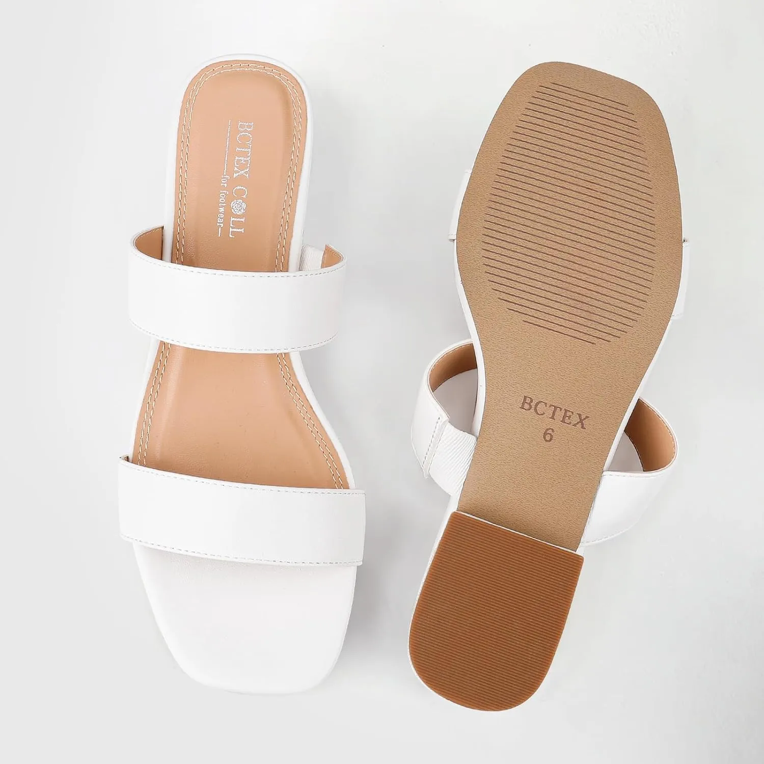 BCTEX COLL Women's Two Strap Low Block Heel Sandals Comfortable Open Toe Flat Sandals Dressy 1-Inch Heels for Women Black White Brown