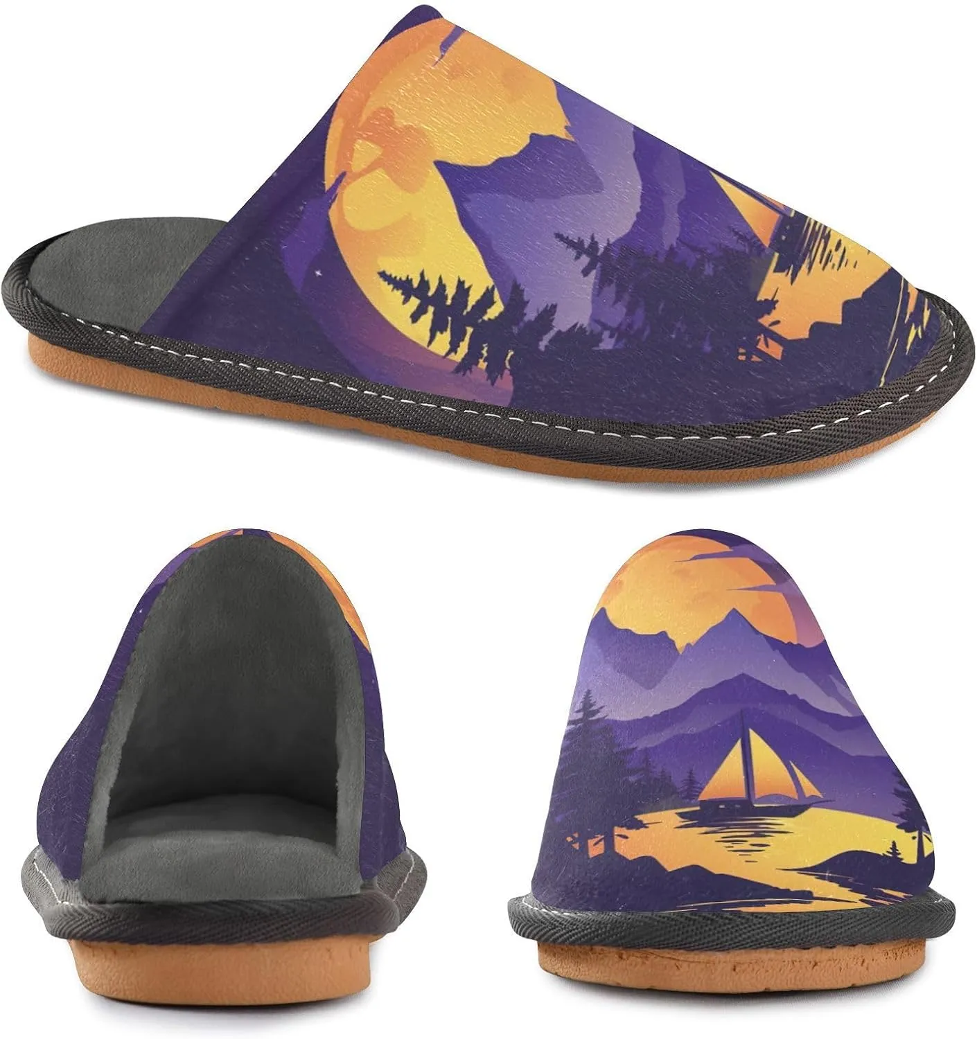 Beautiful Moonlight Scenery House Slippers for Women,Mens Fuzzy Slippers,Soft Comfy Memory Foam Non-slip Indoor & Outdoor House Shoes-25