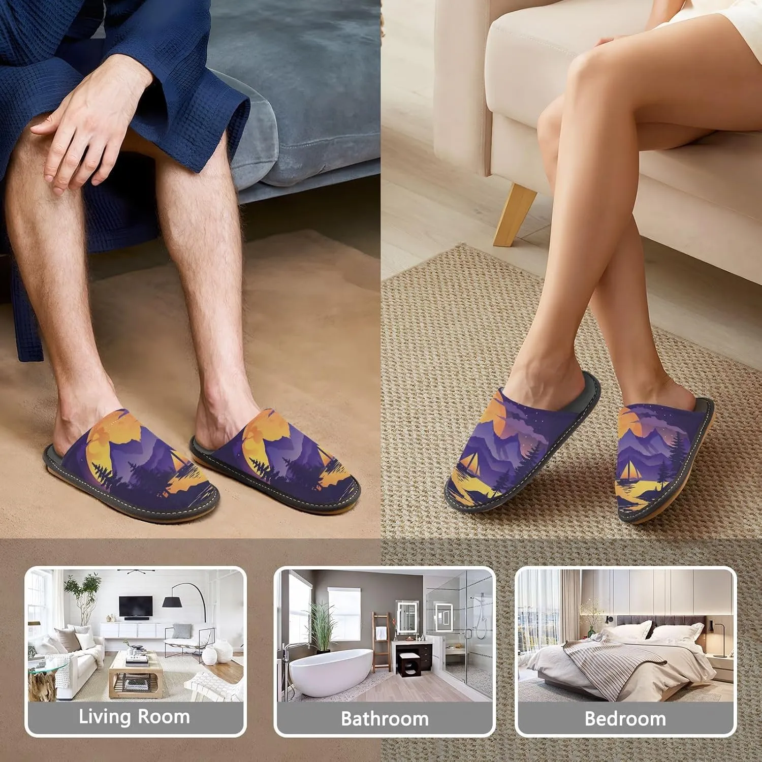 Beautiful Moonlight Scenery House Slippers for Women,Mens Fuzzy Slippers,Soft Comfy Memory Foam Non-slip Indoor & Outdoor House Shoes-25