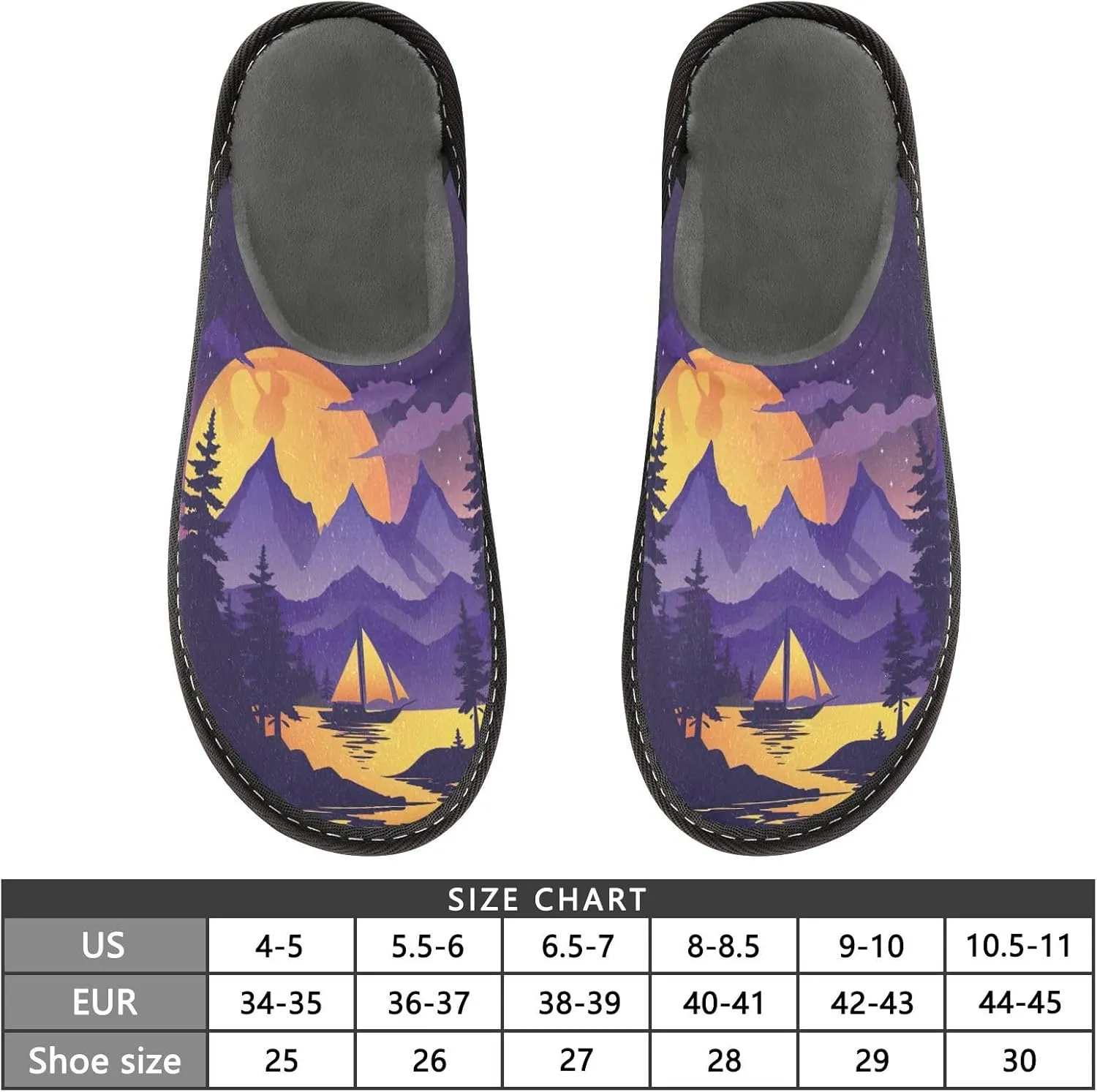 Beautiful Moonlight Scenery House Slippers for Women,Mens Fuzzy Slippers,Soft Comfy Memory Foam Non-slip Indoor & Outdoor House Shoes-25