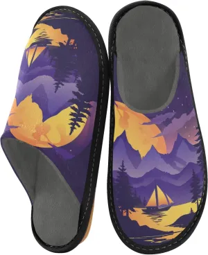 Beautiful Moonlight Scenery House Slippers for Women,Mens Fuzzy Slippers,Soft Comfy Memory Foam Non-slip Indoor & Outdoor House Shoes-25