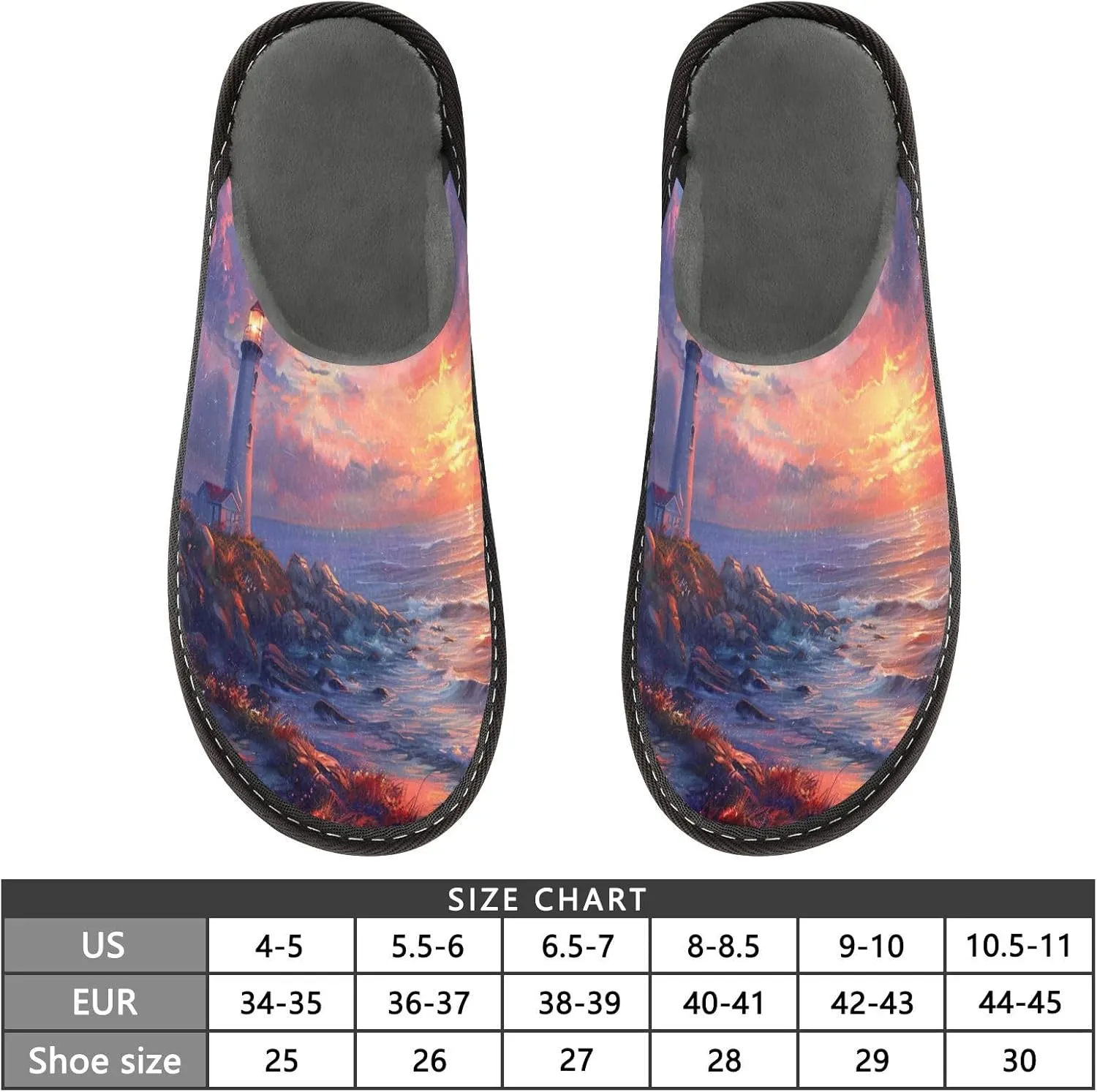 Beautiful Sunset Lighthouse House Slippers for Women,Mens Fuzzy Slippers,Soft Comfy Memory Foam Non-slip Indoor & Outdoor House Shoes-25