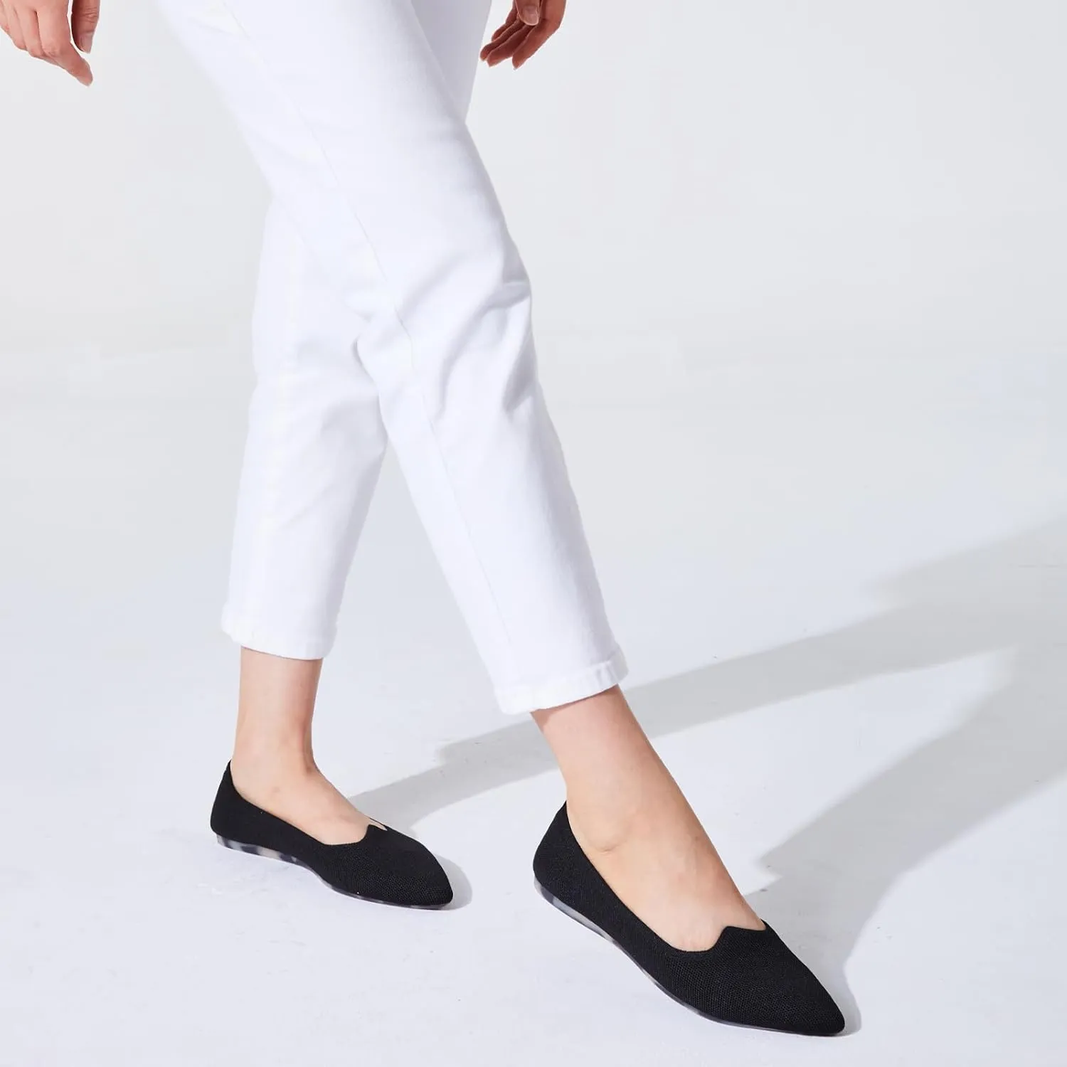 BEJINASH Women's Pointed Toe Flats Knit Flats Shoes for Women Comfortable Light Walking Shoes