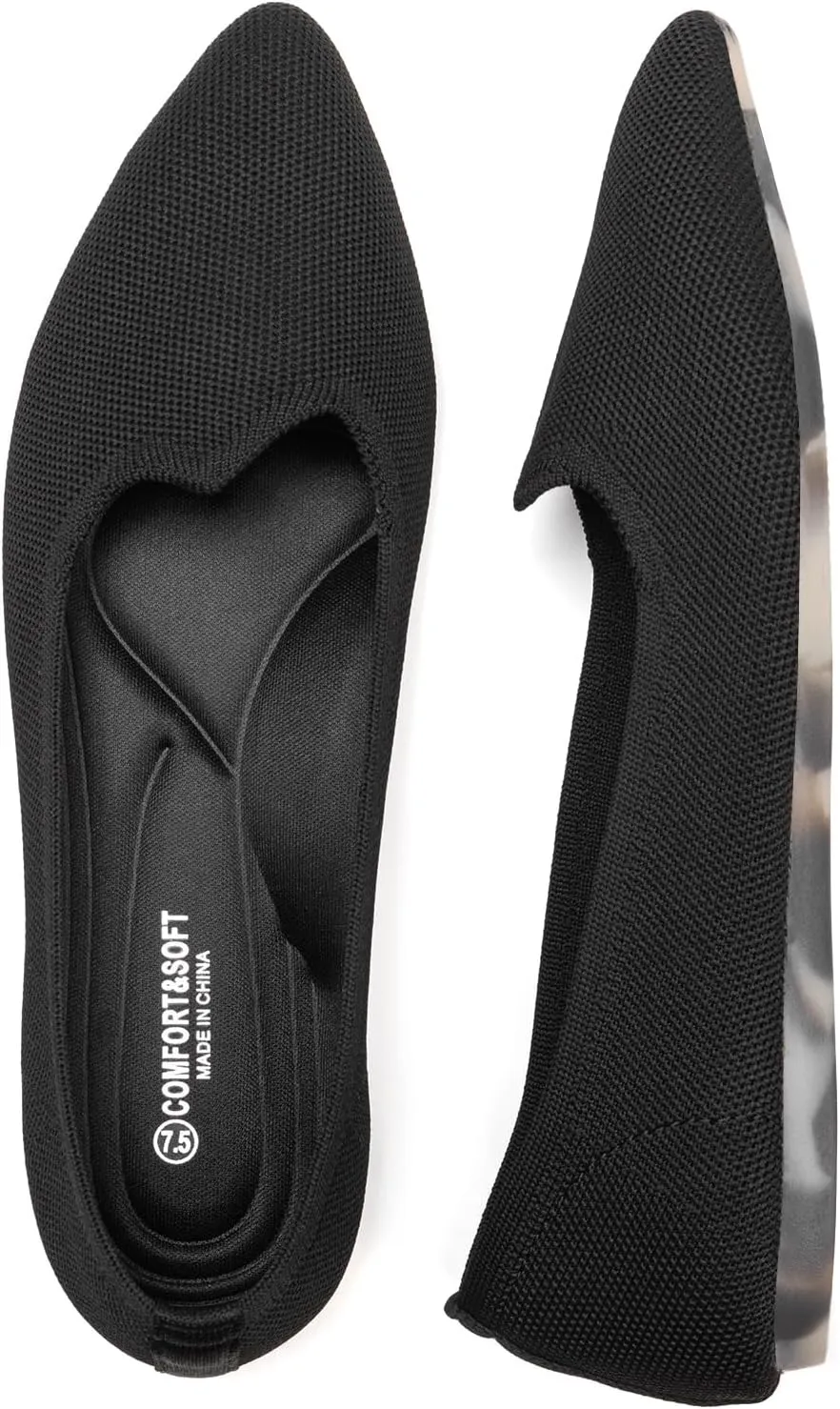 BEJINASH Women's Pointed Toe Flats Knit Flats Shoes for Women Comfortable Light Walking Shoes