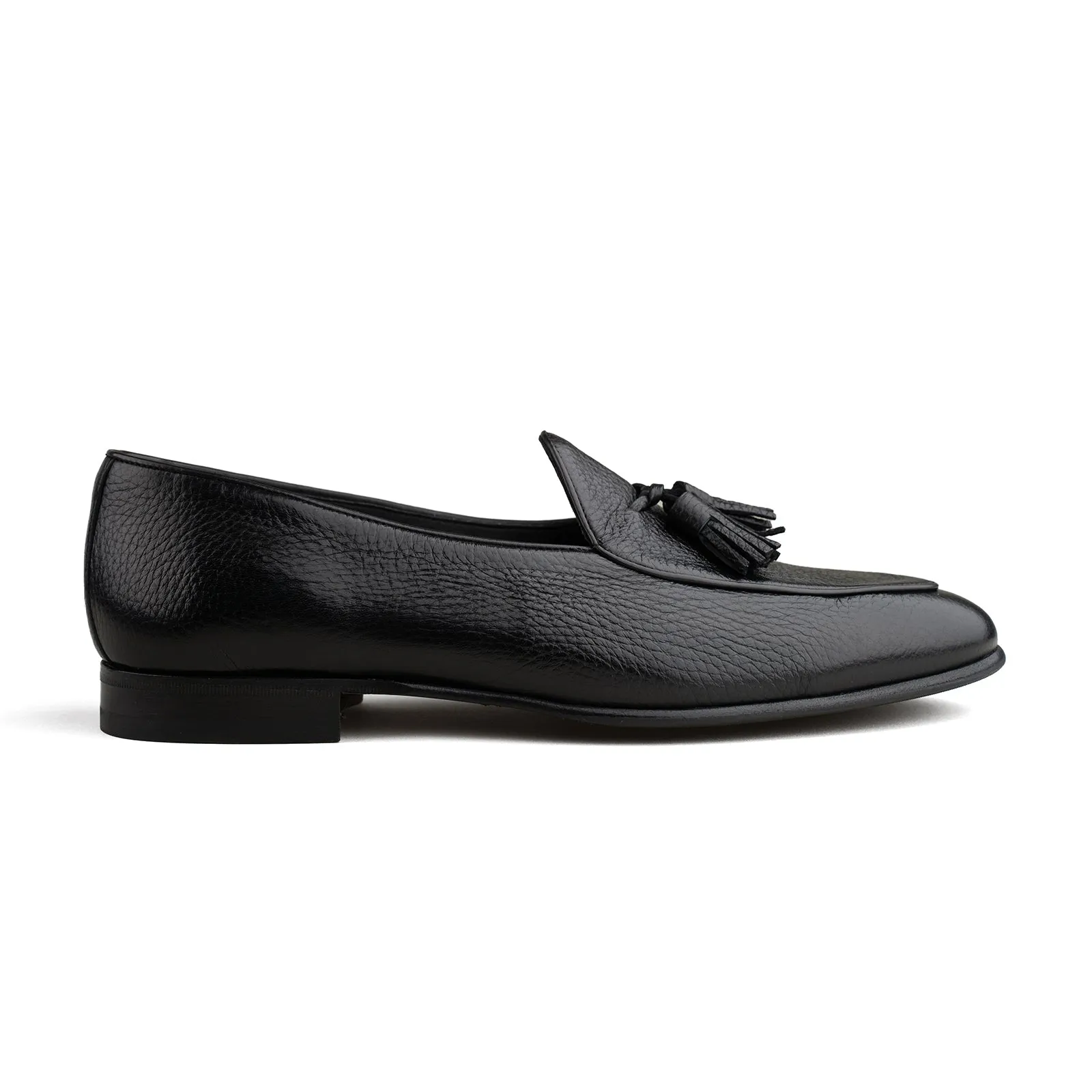 Belgian Tassel Loafer - Black Deerskin