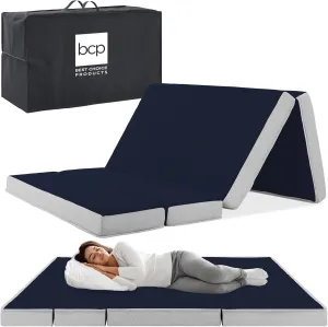 Best Choice Products 4in Portable Twin XL-Size Mattress, Tri-Fold Mattress for Camping, Guest, Toddler, Foam Plush w/Carry Case - Midnight Blue