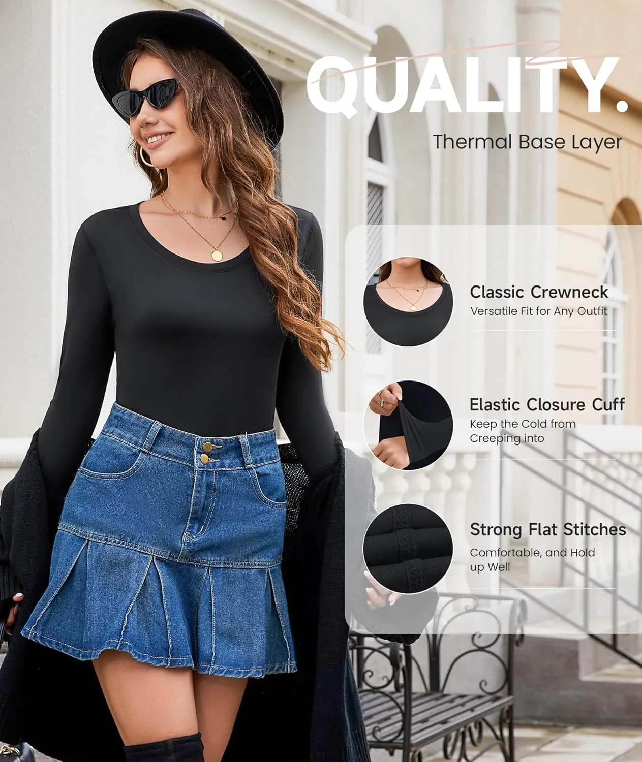 BESTENA Long Sleeve Undershirt for Women, Soft Thermal Shirts with Warm Fleece Lining, Base Layer Thermal Tops