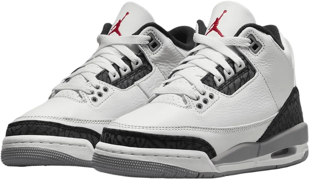 Big Kid's Air Jordan 3 Retro Summit White/Fire Red 'Cement Grey' (DM0967 106) Gradeschool GS