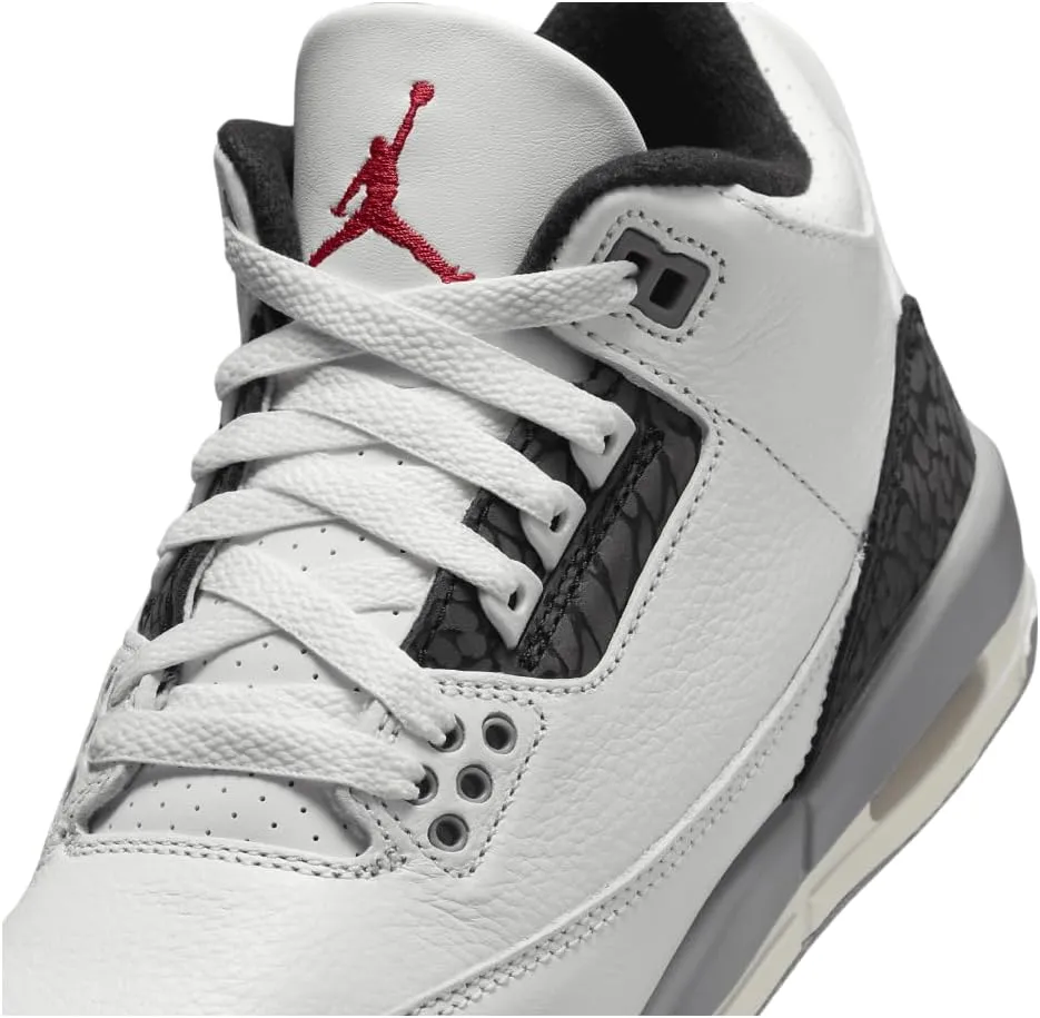 Big Kid's Air Jordan 3 Retro Summit White/Fire Red 'Cement Grey' (DM0967 106) Gradeschool GS