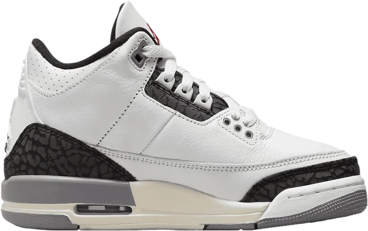 Big Kid's Air Jordan 3 Retro Summit White/Fire Red 'Cement Grey' (DM0967 106) Gradeschool GS