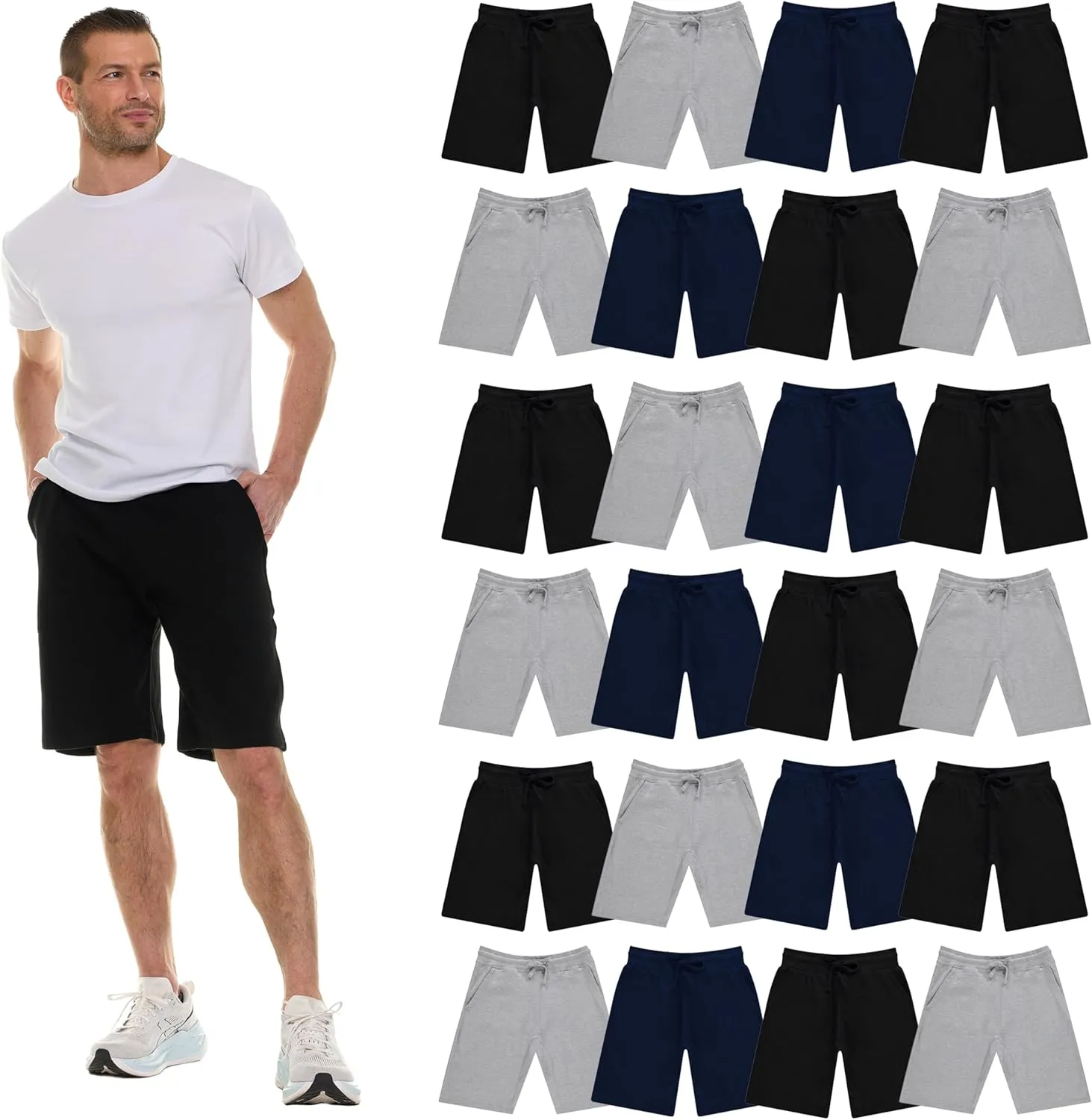 BILLIONHATS Mens Fleece Lined Shorts, 11 Inch Comfy Lounge, Wholesale Bulk Multipack for Donations, Charities, and Shelters