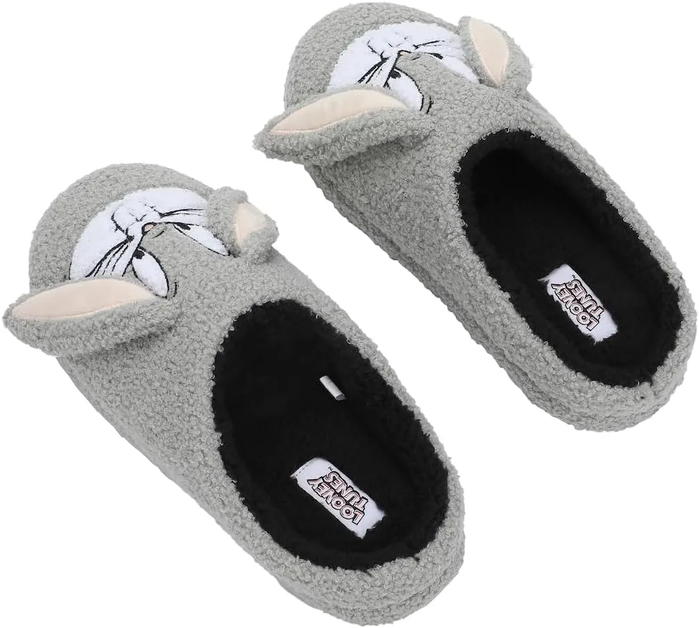 Bioworld Looney Tunes Bugs Bunny Face Adult Gray Scuff Slippers