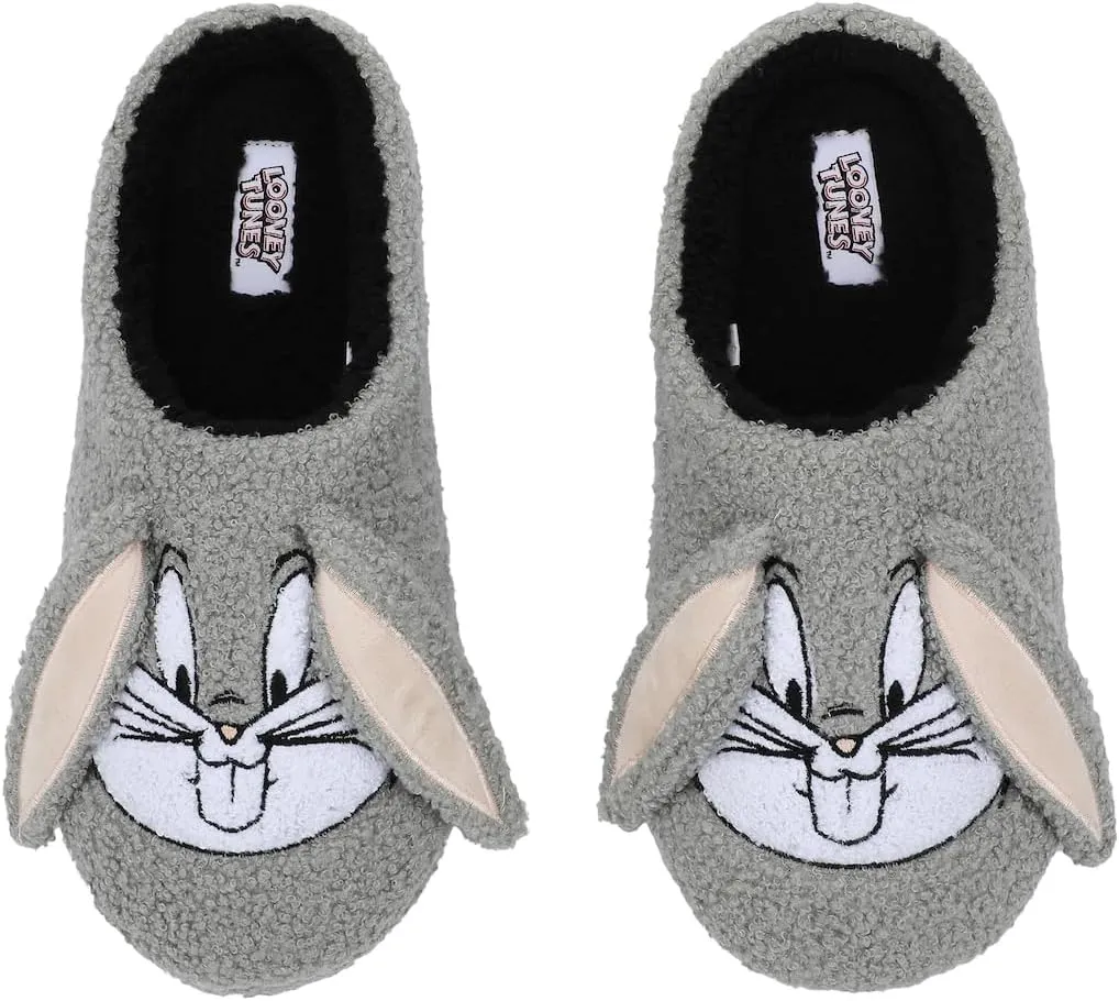 Bioworld Looney Tunes Bugs Bunny Face Adult Gray Scuff Slippers