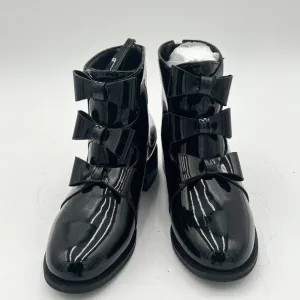 Black Bowtie Low Heels Closed Round Toe Ankle Boots Back Zipper Dress Shoes