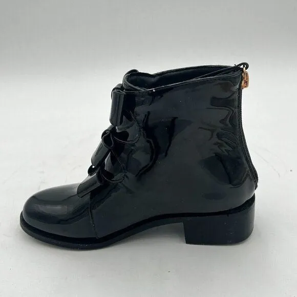Black Bowtie Low Heels Closed Round Toe Ankle Boots Back Zipper Dress Shoes