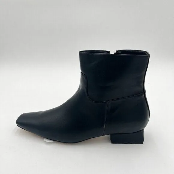Black Comfy Chunky Low Heels Ankle Boots Square Toe Fall Winter Dress Shoe