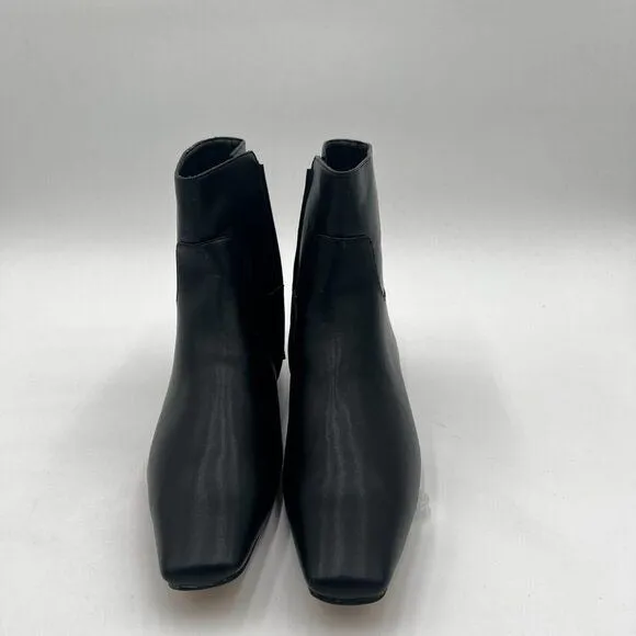 Black Comfy Chunky Low Heels Ankle Boots Square Toe Fall Winter Dress Shoe