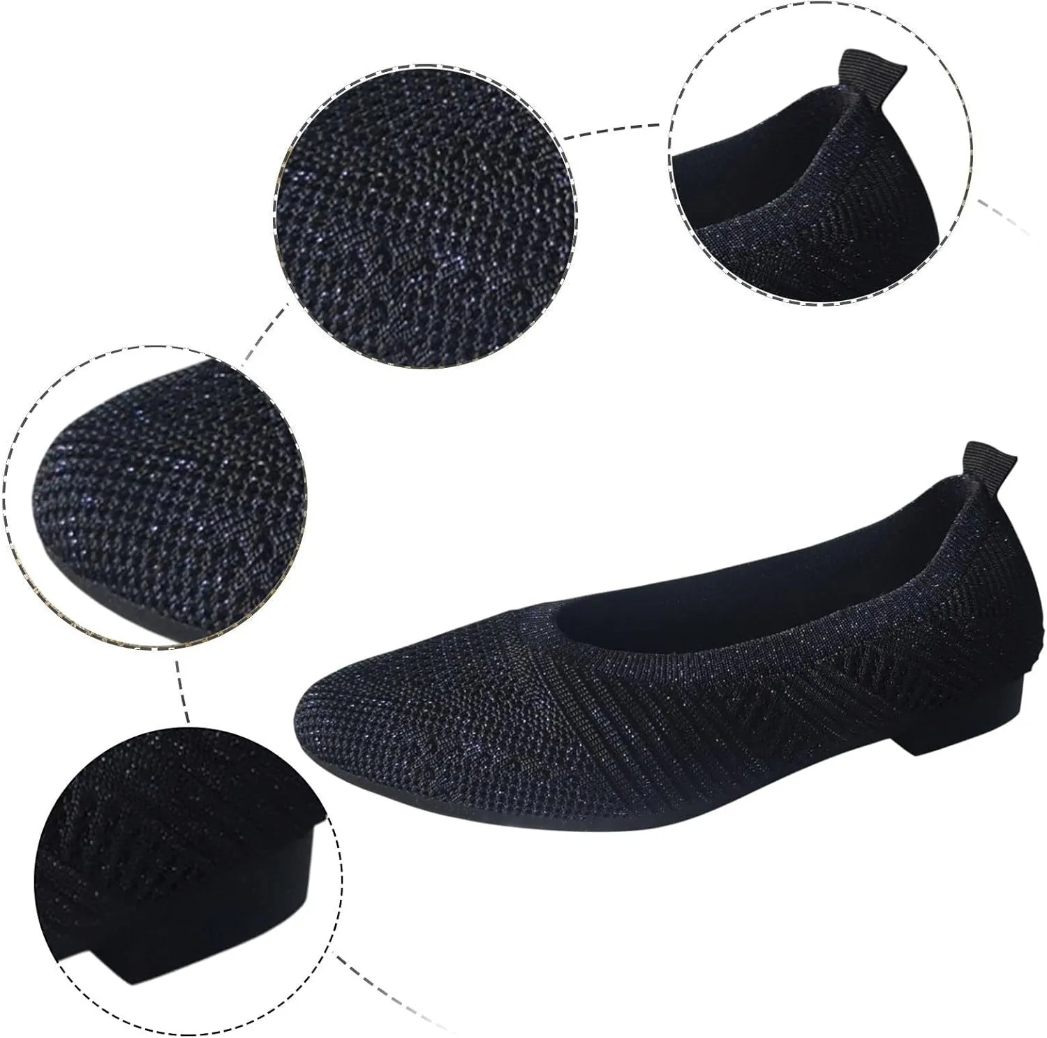 Black Flats for Women Women's Flats Flying Knitting Shoes New Shallow Flat Shoes Small Square Head Knitting Shoes Soft Sole