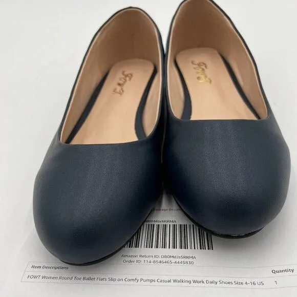 Black Women Round Toe Ballet Flats Slip on Comfy Pumps Casual Walking Work Daily