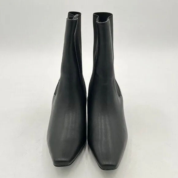 Black Women Square Toe Low Heel Stretch Pull On Ankle Boot Comfy Winter Bootie
