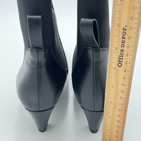 Black Women Square Toe Low Heel Stretch Pull On Ankle Boot Comfy Winter Bootie