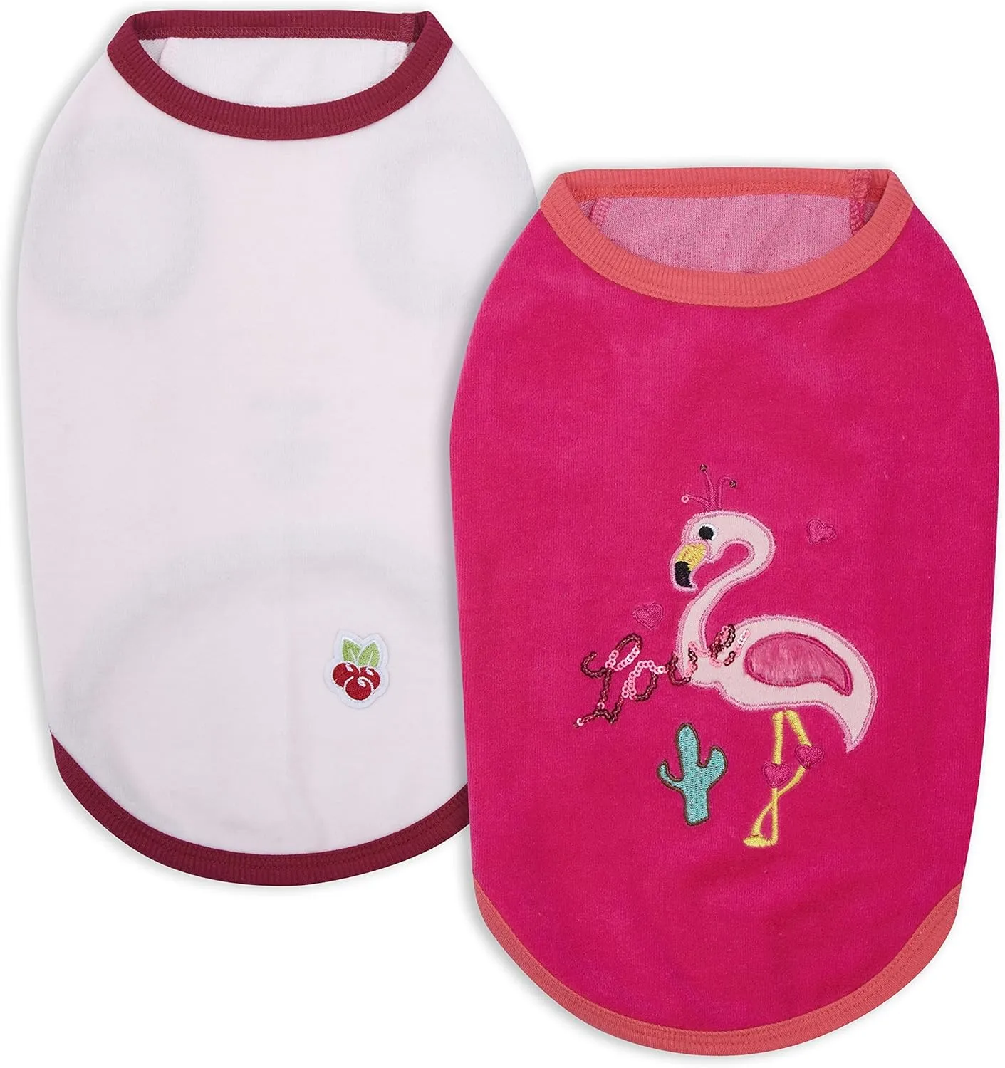 Blueberry Pet Pack of 2 Soft & Comfy Vacation Scene Flamingo Cotton Blend Dog Pajamas & Tank Top T Shirts, Back Length 12", Clothes for Dogs