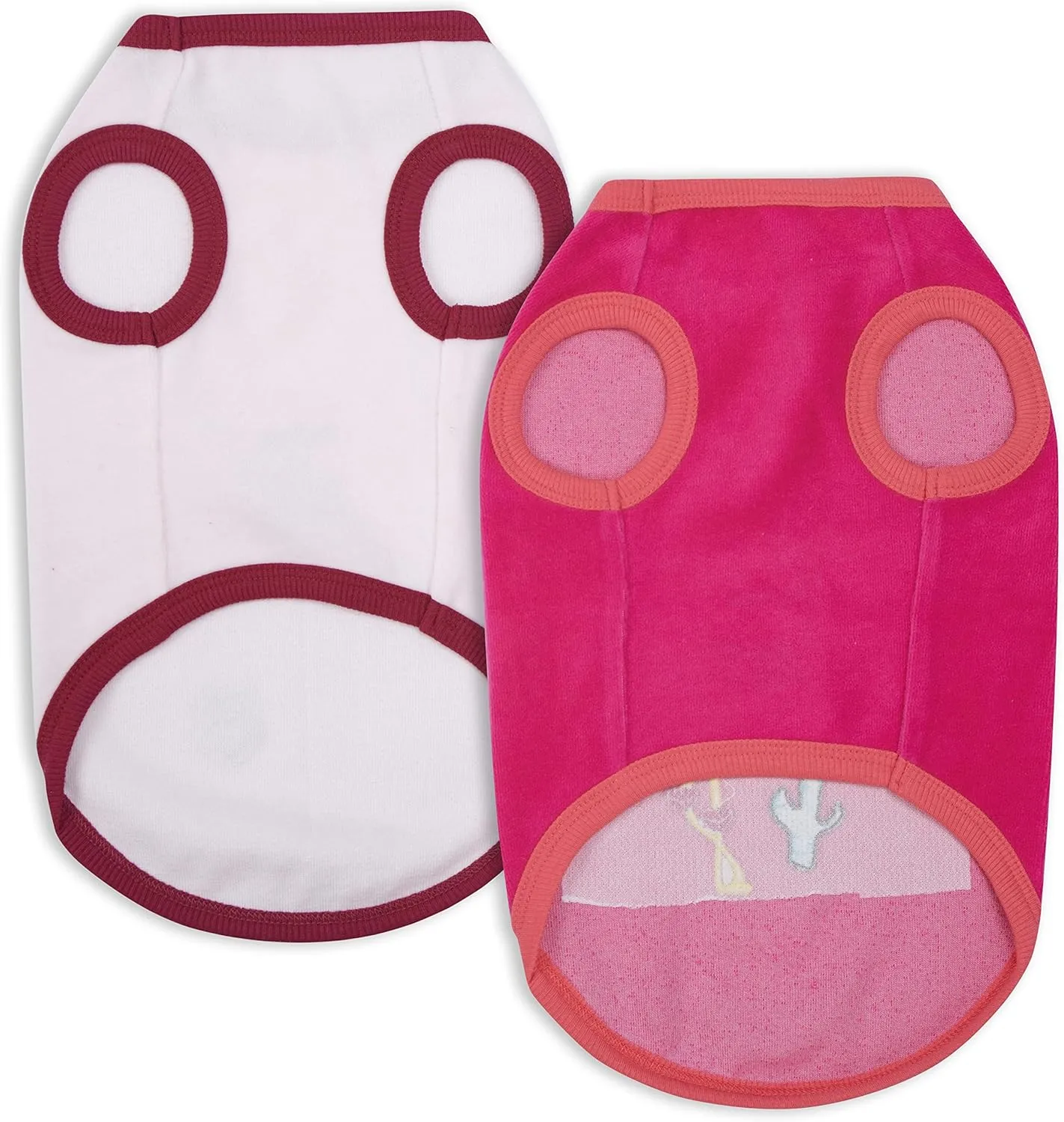 Blueberry Pet Pack of 2 Soft & Comfy Vacation Scene Flamingo Cotton Blend Dog Pajamas & Tank Top T Shirts, Back Length 12", Clothes for Dogs