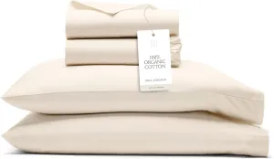 BOLL & BRANCH Signature Hemmed Sheet Set - Full, Natural - Luxury 100% Organic Cotton - 1 Flat Sheet, 1 Fitted Sheet, 2 Pillowcases - Buttery Soft