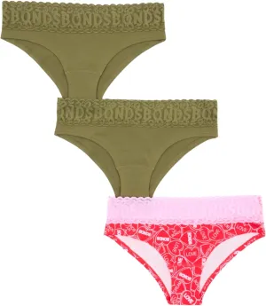 Bonds Women's Underwear Pack, Lace-top Icons Cheeky Panties for Women, Stretchy Cotton-blend Underwear, 3-pack