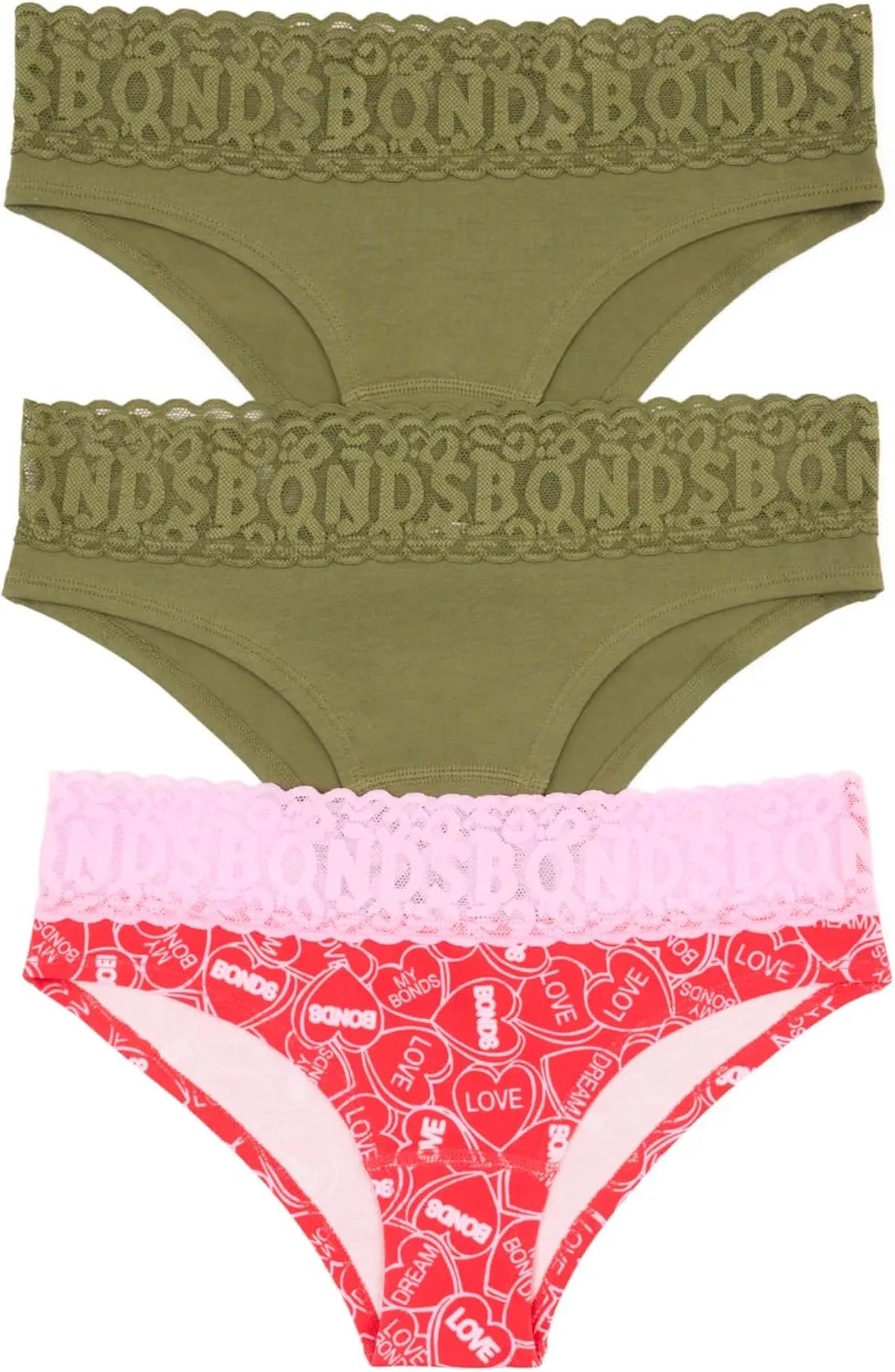 Bonds Women's Underwear Pack, Lace-top Icons Cheeky Panties for Women, Stretchy Cotton-blend Underwear, 3-pack