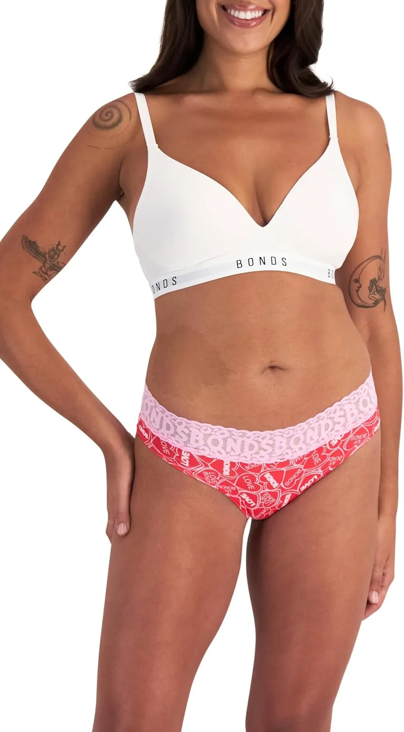 Bonds Women's Underwear Pack, Lace-top Icons Cheeky Panties for Women, Stretchy Cotton-blend Underwear, 3-pack