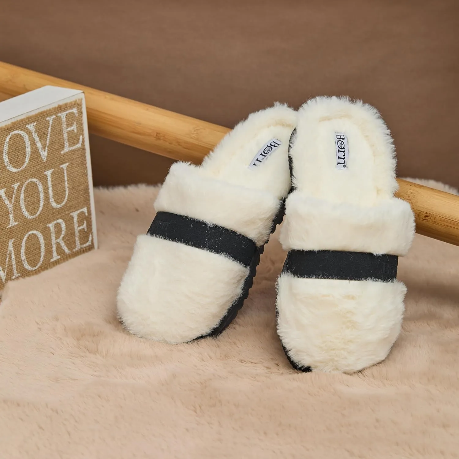 BORN Clog or Scuff Womens Slippers with Memory Foam and Non-Slip Sole, Soft and Comfy Bedroom Slippers for Women