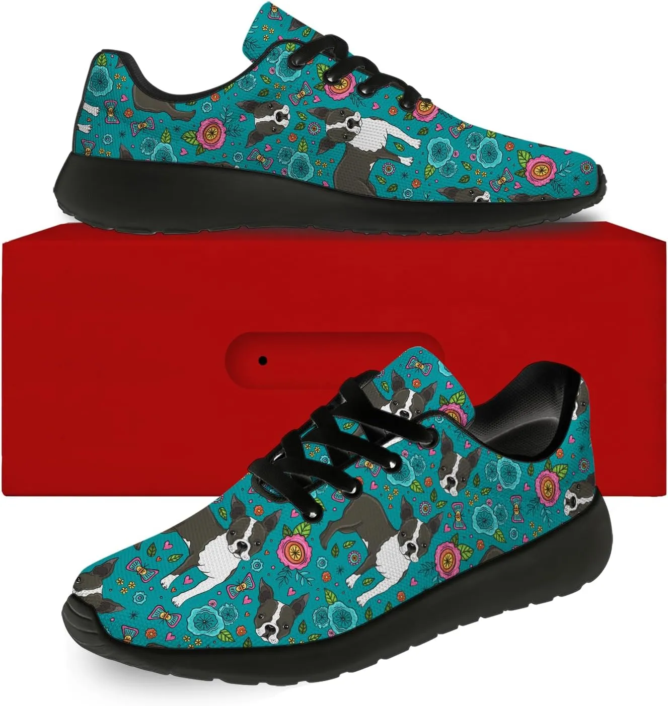 Boston Terrier Print Running Shoes for Women Men Tennis Walking 3D Print Sneakers Gifts for Mom Dad