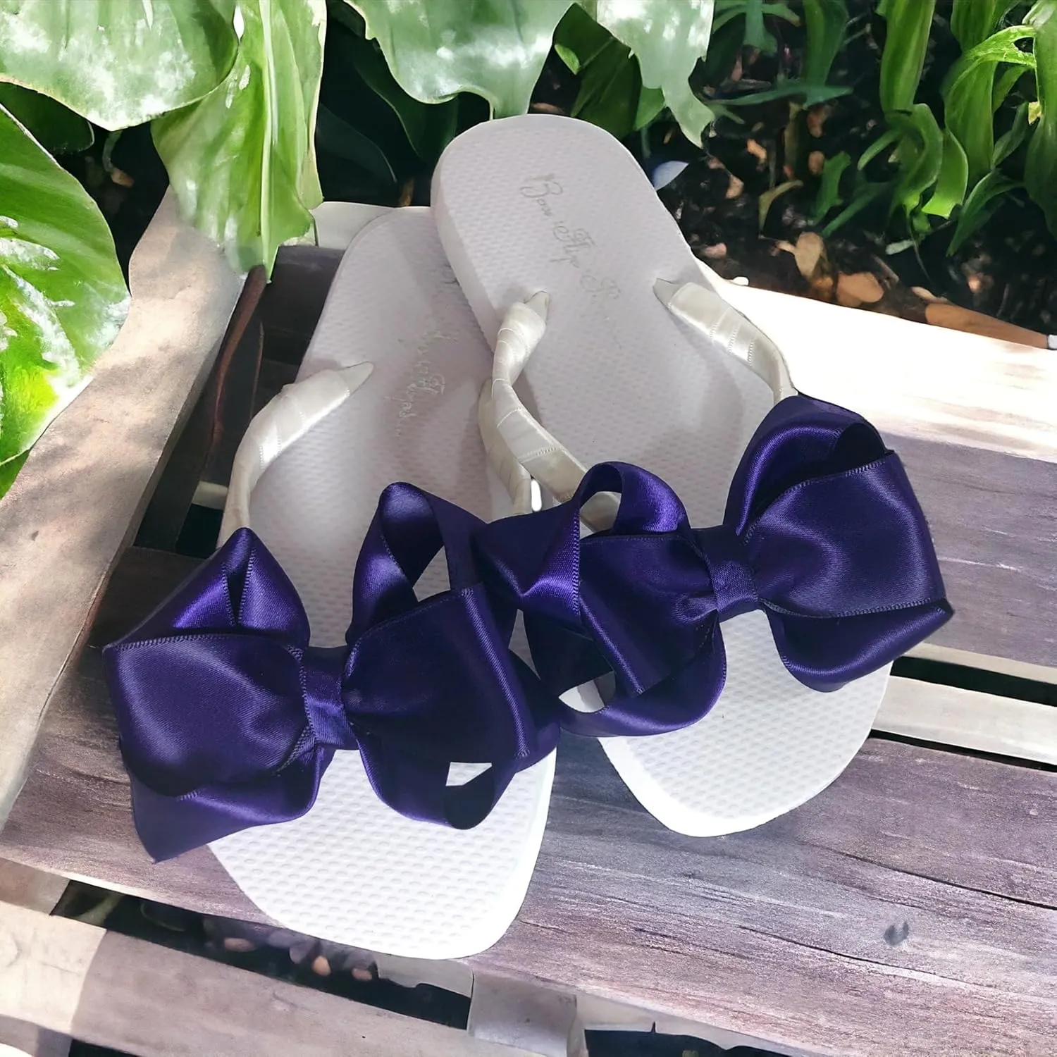 Bow Flip Flops Black Satin, Flat Sandals for Women