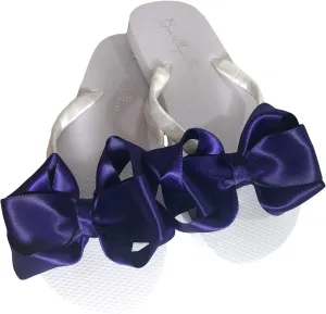 Bow Flip Flops Black Satin, Flat Sandals for Women