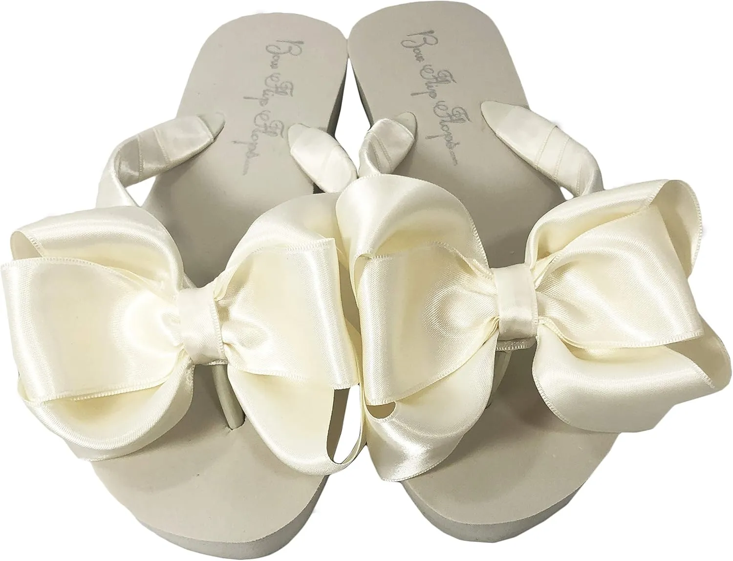 Bow Flip Flops Black Satin, Flat Sandals for Women