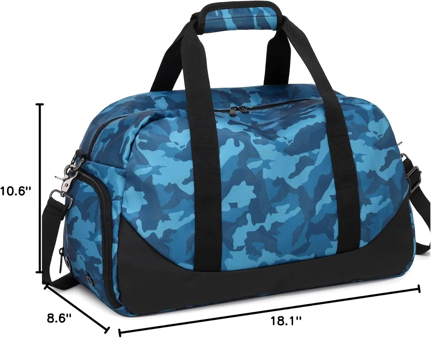 Boys Overnight Duffel Bags Sport Gym Bag Gymnastics Bag with Shoe Compartment, Carry-on Size Weekender Sleepovers Travel Duffel Bag for Boys (Blue Camo)