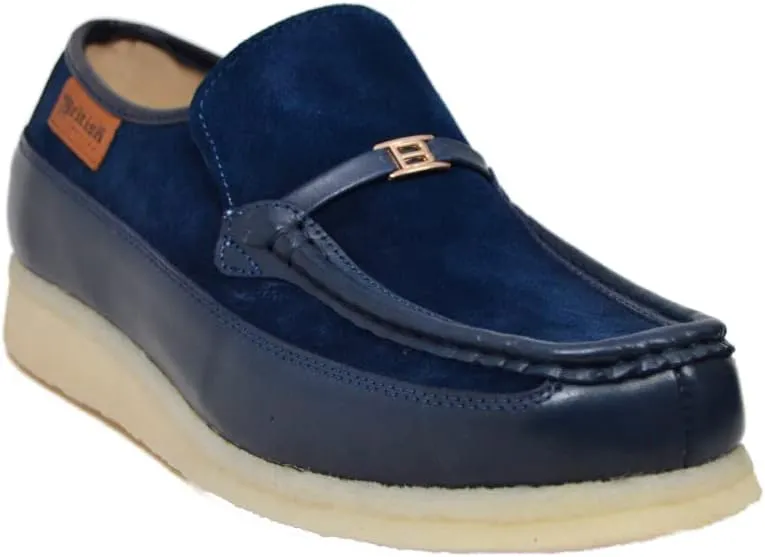 British Collection Power Plus Men Suede Comfortable Slip-on Shoes with Stunning Gold B Ornament
