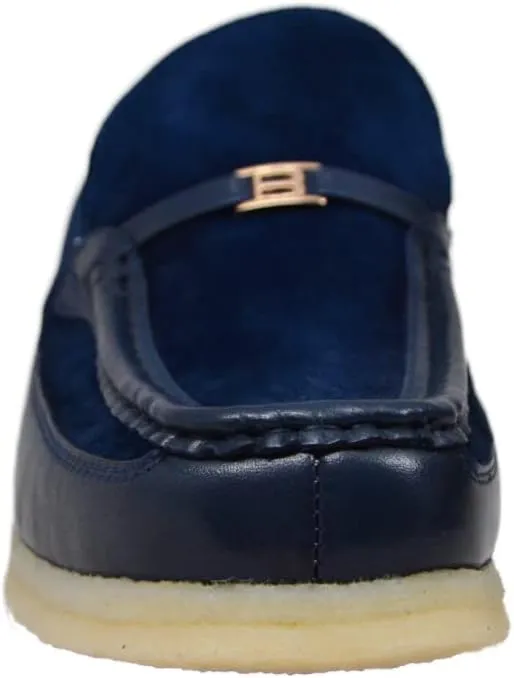 British Collection Power Plus Men Suede Comfortable Slip-on Shoes with Stunning Gold B Ornament