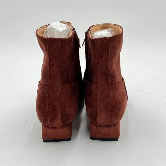 Brown Comfy Round Toe Chunky Low Heel Ankle Boots Side Zipper Ladies Trendy Boot