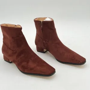 Brown Comfy Round Toe Chunky Low Heel Ankle Boots Side Zipper Ladies Trendy Boot
