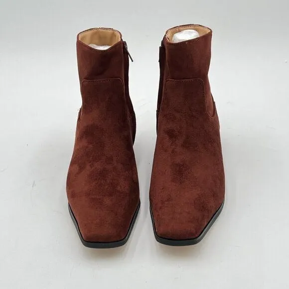 Brown Comfy Round Toe Chunky Low Heel Ankle Boots Side Zipper Ladies Trendy Boot