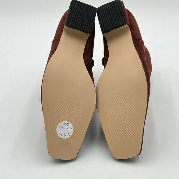 Brown Comfy Round Toe Chunky Low Heel Ankle Boots Side Zipper Ladies Trendy Boot