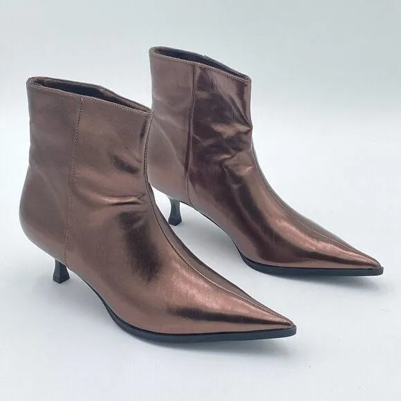 Brown Women Pointed Toe Kitten Heel Ankle Boots Pull On Comfy Winter Party Boots