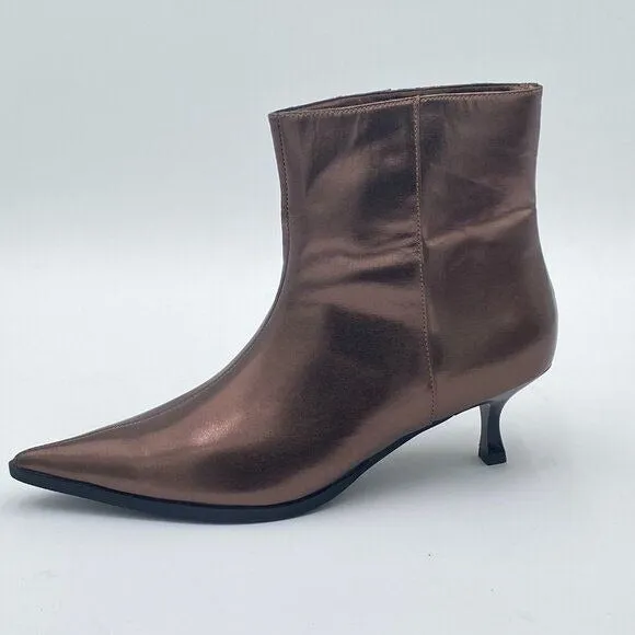 Brown Women Pointed Toe Kitten Heel Ankle Boots Pull On Comfy Winter Party Boots