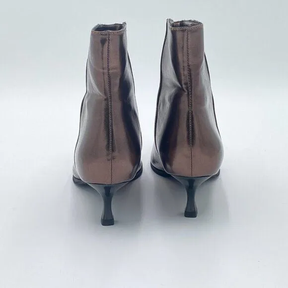 Brown Women Pointed Toe Kitten Heel Ankle Boots Pull On Comfy Winter Party Boots