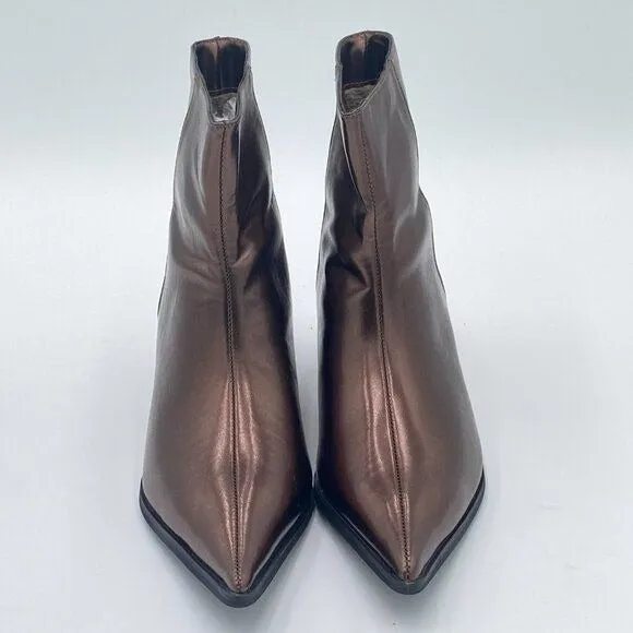 Brown Women Pointed Toe Kitten Heel Ankle Boots Pull On Comfy Winter Party Boots