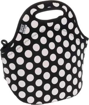 BUILT Gourmet Getaway Soft Neoprene Lunch Tote Bag - Lightweight, Insulated and Reusable, One Size, Big Dot Black & White